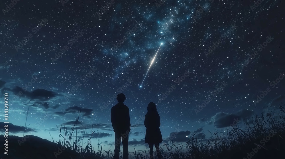 Fototapeta premium 流れ星を見る人