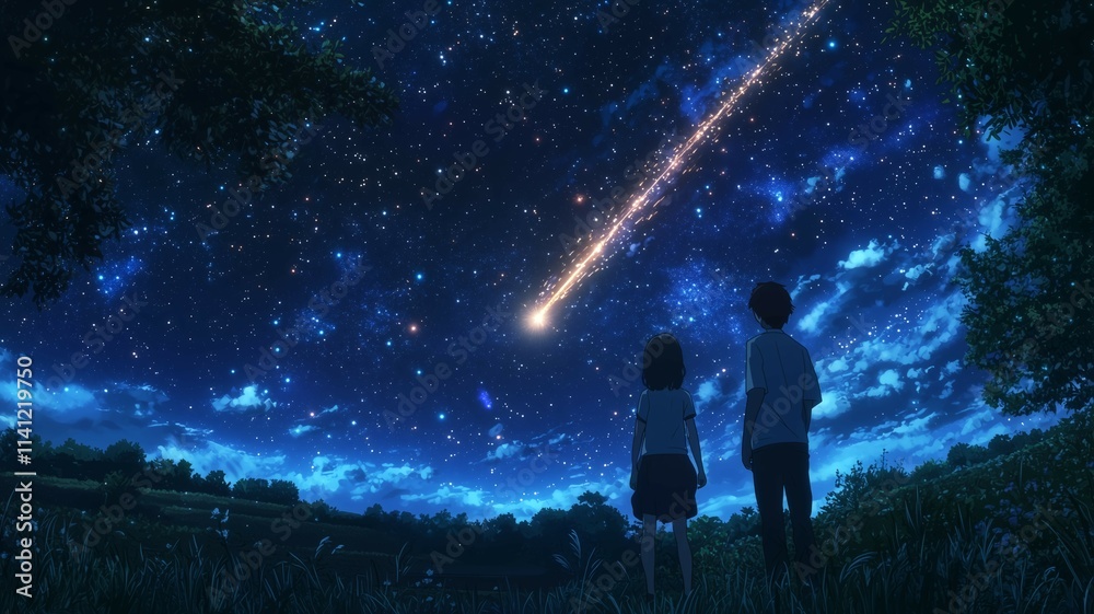 Obraz premium 流れ星を見る人