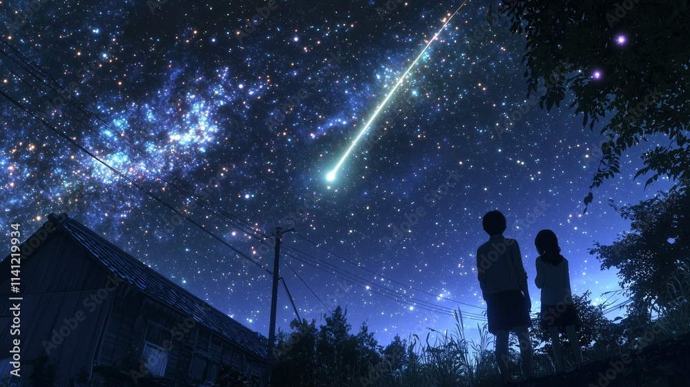 Fototapeta premium 流れ星を見る人