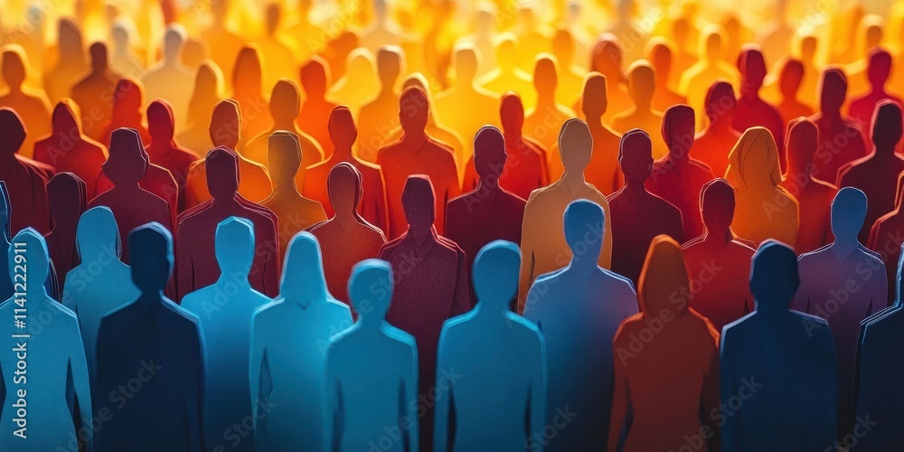 Colorful Crowd of Paper Cut-Out People at a Public Event Gathering Colorful Crowd of Paper Cut-Out People at a Public Event Gathering