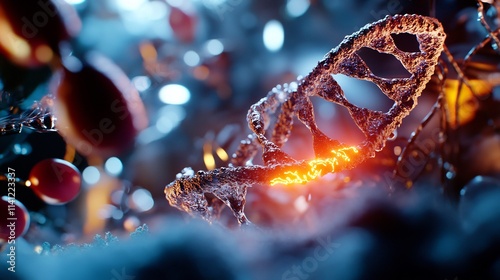 Microscopic View of DNA Double Helix: Glowing Genetic Code in a Cellular Environment