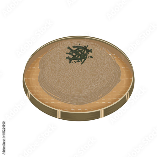 Vector Illustration Logo Clipart zaru soba or cold soba noodles on a Bamboo Weave Plate