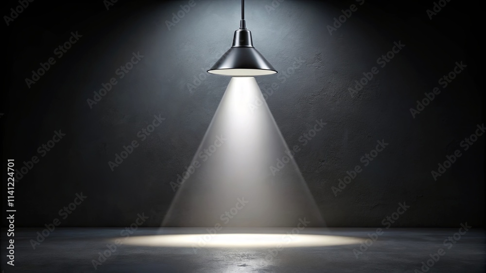 Obraz premium Illuminated Industrial Interior A Single Pendant Light Casts a Dramatic Spotlight on a Dark Concrete Floor
