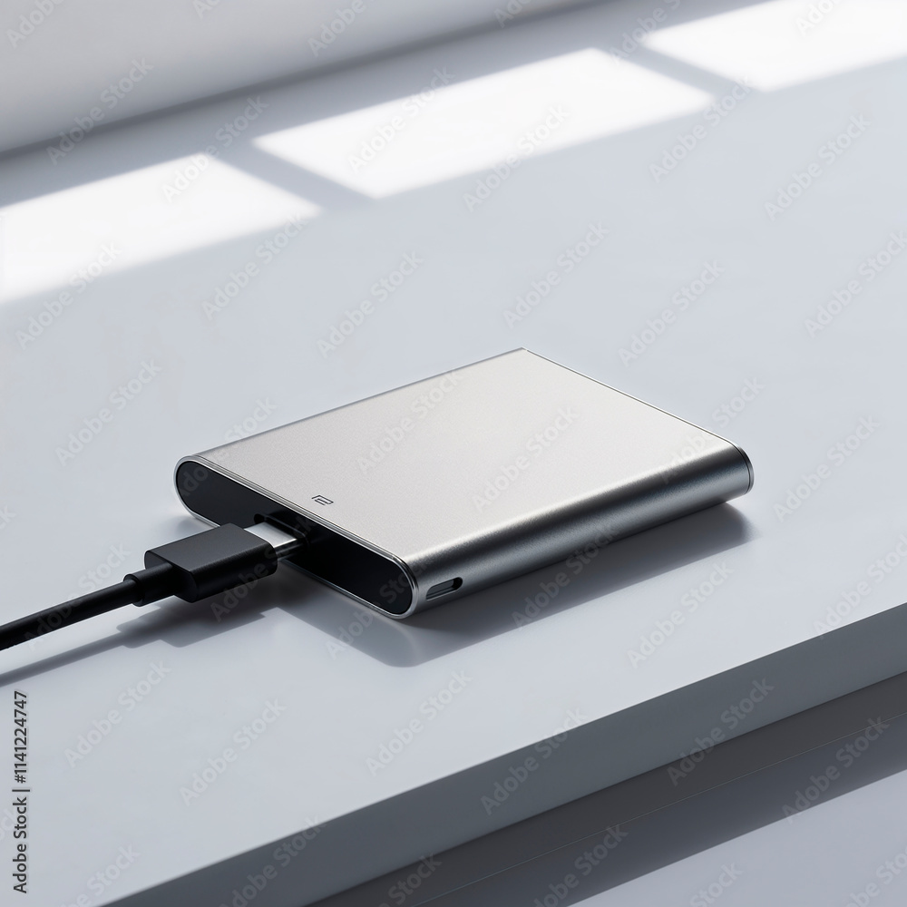 Compact portable HD on a minimalist table Compact portable HD on a minimalist table