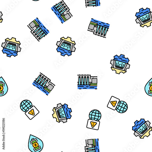 hydroelectric power plant energy vector seamless pattern thin line illustration