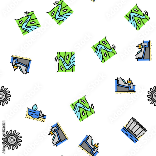 hydroelectric power plant energy vector seamless pattern thin line illustration