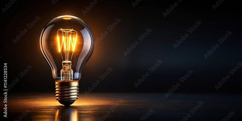 Illuminated Filament Bulb on Dark Surface A Symbol of Ideas and Innovation Illuminated Filament Bulb on Dark Surface A Symbol of Ideas and Innovation