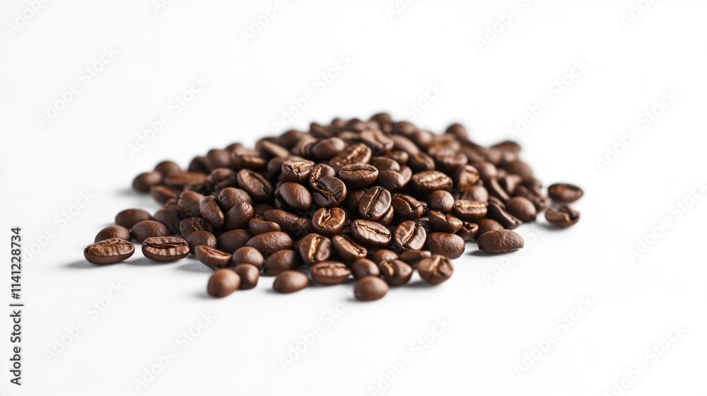 Closeup of Roasted Coffee Beans on White Background Closeup of Roasted Coffee Beans on White Background