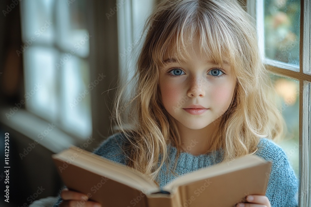 Young girl reading in bright classroom soft light focus on hands holding book educational experience Young girl reading in bright classroom soft light focus on hands holding book educational experience