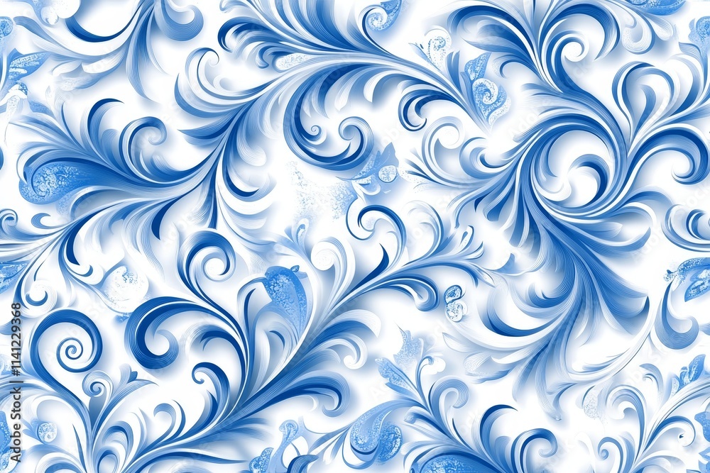 Elegant Blue and White Floral Pattern with Intricate Swirls and Curves, Perfect for Fabric, Wallpaper, or Stationery Designs Featuring a Timeless Classic Aesthetic Elegant Blue and White Floral Pattern with Intricate Swirls and Curves, Perfect for Fabric, Wallpaper, or Stationery Designs Featuring a Timeless Classic Aesthetic