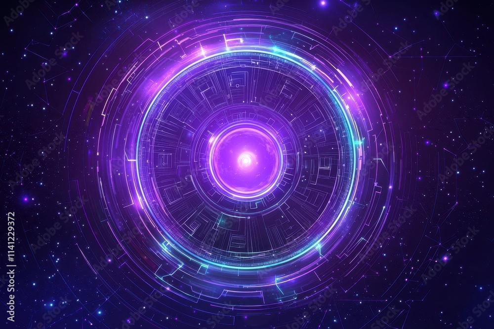 Futuristic cosmic design with glowing circular patterns and vibrant purple and blue colors Futuristic cosmic design with glowing circular patterns and vibrant purple and blue colors