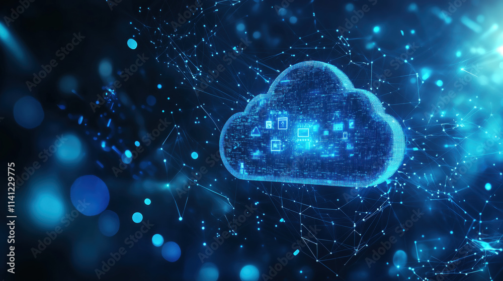 Cybersecurity Cloud Concept with Glowing Cloud Icon and Digital Data Cybersecurity Cloud Concept with Glowing Cloud Icon and Digital Data