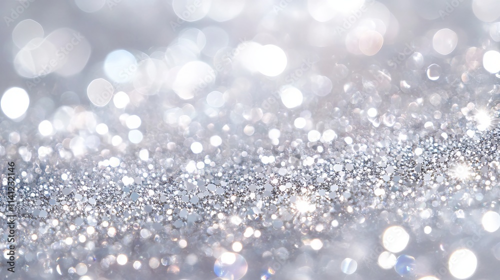 Obraz premium Abstract background of silver and white glittering vintage lights with soft bokeh, de-focused banner