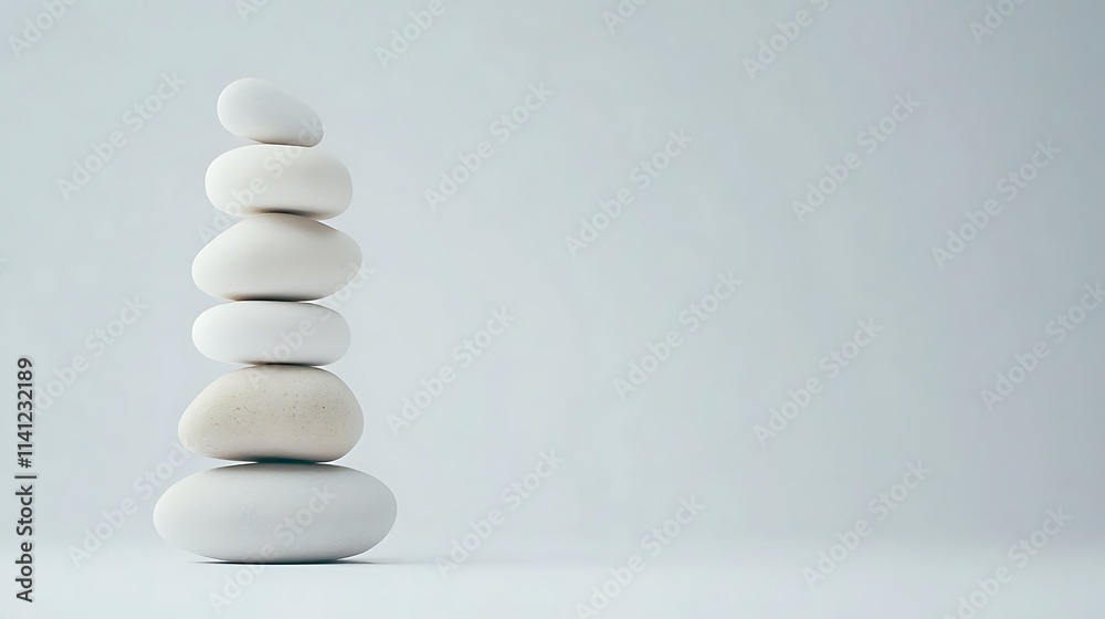 Clean White Stones Stacked in a Minimalist Style on Light Background Clean White Stones Stacked in a Minimalist Style on Light Background