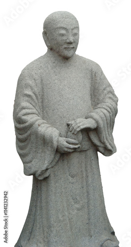 Statue of chinese monk isolated on white background photo