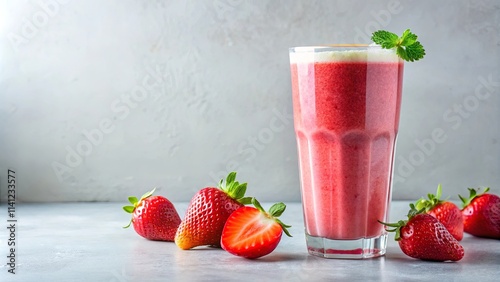 Wallpaper Mural Refreshing Strawberry Smoothie in a Tall Glass with Fresh Berries Torontodigital.ca