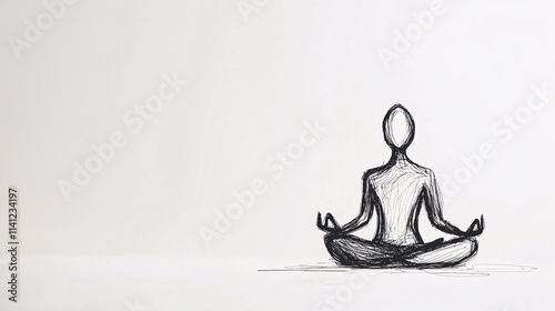 simple hand drawn black and white sketch of a person in a yoga pose meditating  on a white background