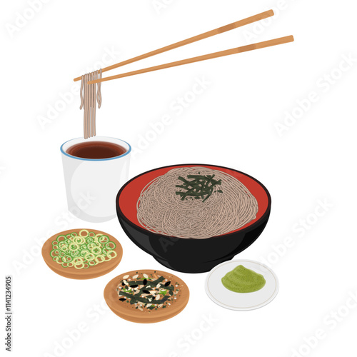 Vector Illustration Logo Clipart Makguksu or Zaru soba Japanese cold buckwheat noodles