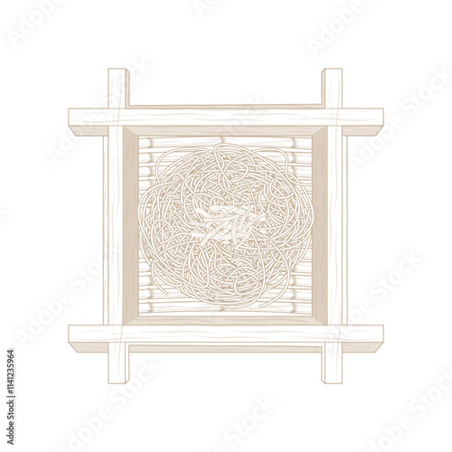 Vector Illustration Logo Line art Top View zaru soba or Japanese food soba noodles 