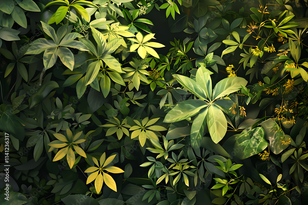 Lush and Vibrant Bush: A Glimpse into Nature's Serenity with Detailed Foliage and Subtle Florals