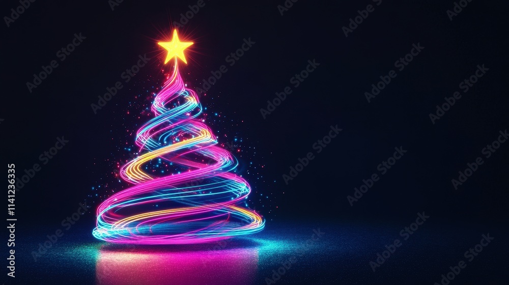 A vibrant, stylized Christmas tree with colorful spirals and a glowing star on top, set against a dark background, symbolizing holiday cheer and festive spirit. A vibrant, stylized Christmas tree with colorful spirals and a glowing star on top, set against a dark background, symbolizing holiday cheer and festive spirit.