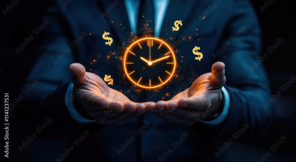 Time Management for Business with Clock and Money Concept for Efficiency and Growth Planning Time Management for Business with Clock and Money Concept for Efficiency and Growth Planning