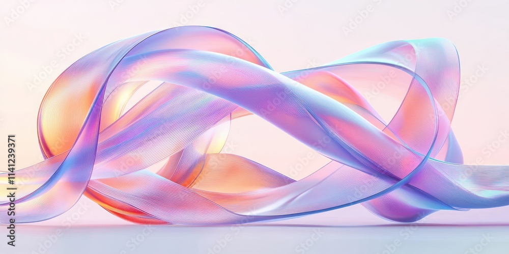 Fototapeta premium Translucent Iridescent Ribbons Abstract Composition Minimalist Design Light Background