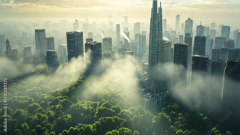 Misty Metropolis: Urban Oasis at Dawn