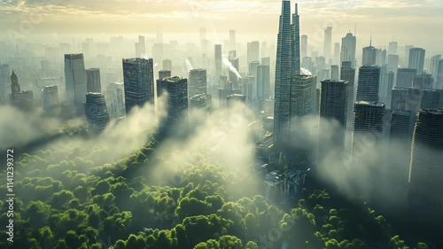 Misty Metropolis: Urban Oasis at Dawn