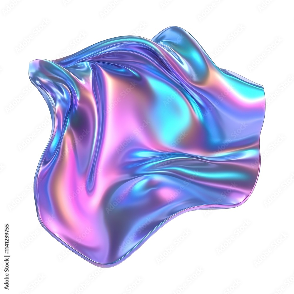 Naklejka premium Abstract iridescent holographic foil, flowing liquid texture, vibrant color, Isolated on White Background Cutout