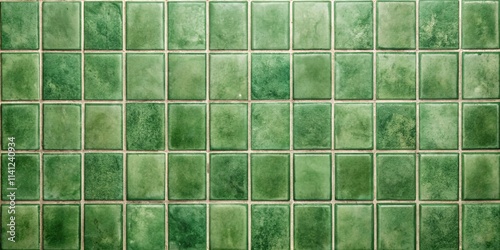 Detailed Texture of Green Square Tiles with Subtle Grout Lines © PloyJai