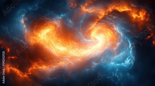 Swirling Blue and Orange Flames Abstract Background Generative AI