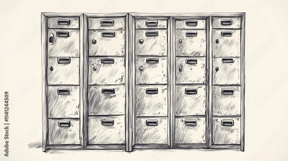 Close-up view of metal lockers in uniform rows, offering a minimalistic background for fitness, education, or secure storage content Close-up view of metal lockers in uniform rows, offering a minimalistic background for fitness, education, or secure storage content