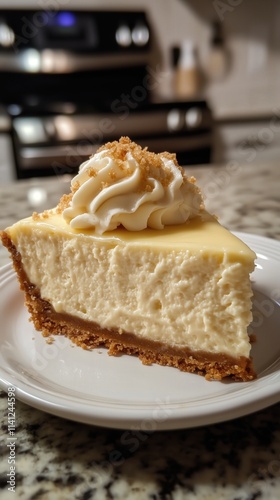 Wallpaper Mural Closeup slice of creamy cheesecake with whipped cream on white plate Torontodigital.ca