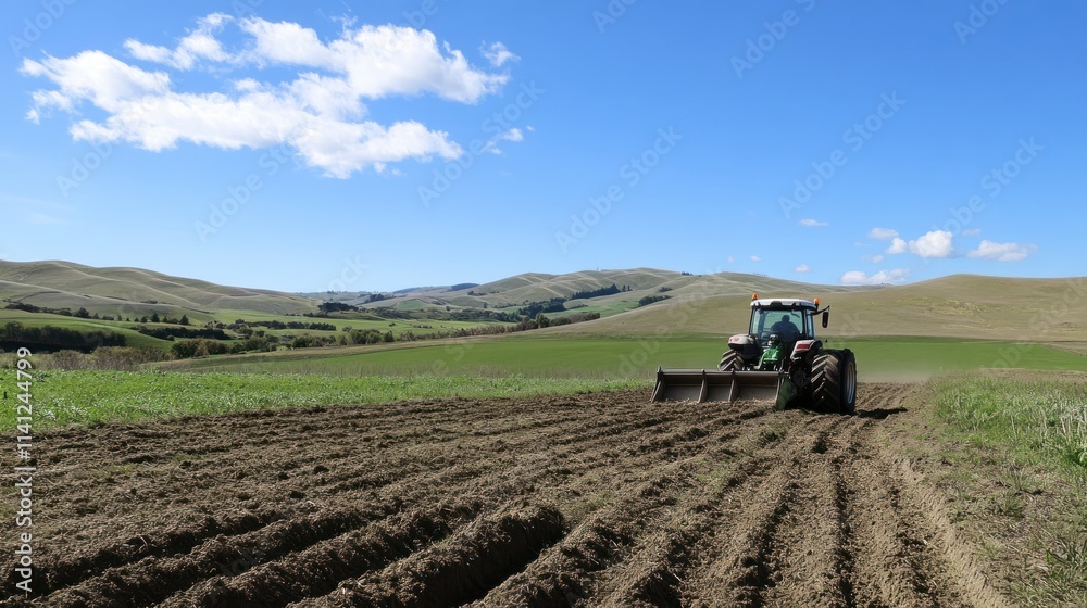 Tractor plowing a field in a rural landscape. Tractor plowing a field in a rural landscape.