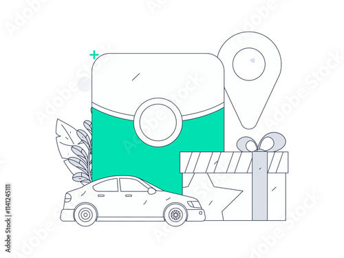 Flat vector concept operation hand drawn illustration of people taking a taxi
