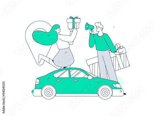 Flat vector concept operation hand drawn illustration of people taking a taxi
