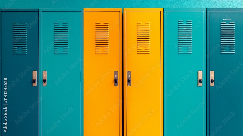 Empty hallway with rows of lockers, clean and professional stock image for storage-related concepts, gym visuals, or educational themes Empty hallway with rows of lockers, clean and professional stock image for storage-related concepts, gym visuals, or educational themes