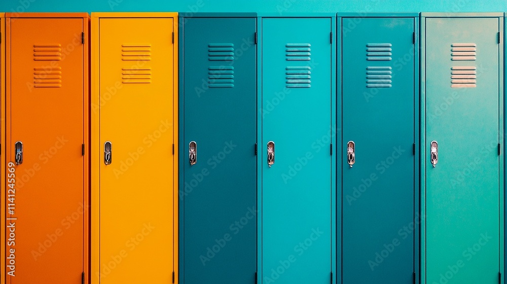 Empty hallway with rows of lockers, clean and professional stock image for storage-related concepts, gym visuals, or educational themes Empty hallway with rows of lockers, clean and professional stock image for storage-related concepts, gym visuals, or educational themes