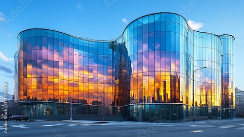 ramatic view of a city skyline with tall skyscrapers reaching towards photo