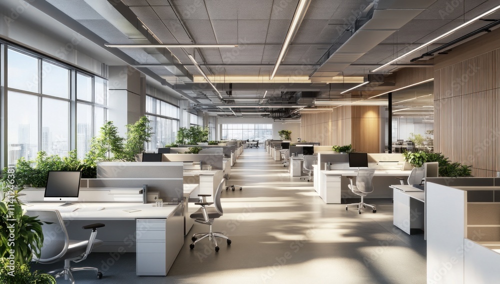 Modern Open Office Workspace with Natural Light