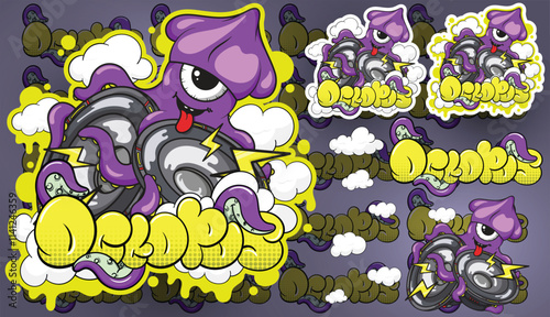 Octopus vector t-shirt and sticker design