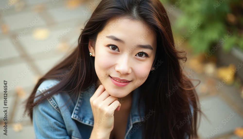 Obraz premium Smiling Young Asian Woman Outdoors Portrait Natural Beauty