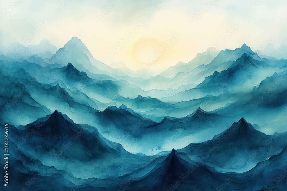 Abstract Landscape Watercolor Blue Teal Design Background Image for Creative Work with Soft Light and Fluid Movement Abstract Landscape Watercolor Blue Teal Design Background Image for Creative Work with Soft Light and Fluid Movement