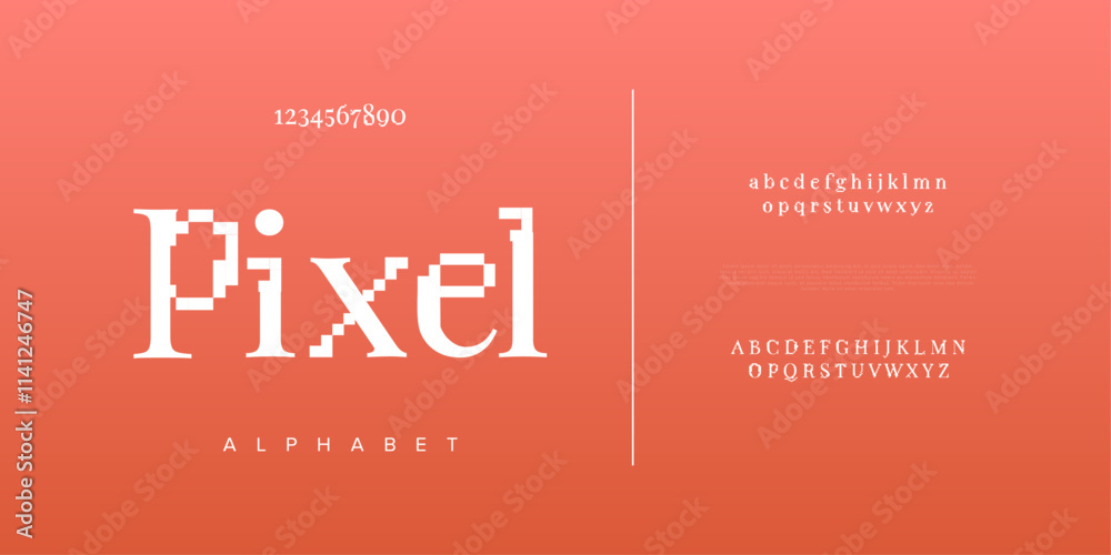 Obraz premium Pixel creative modern geometric urban alphabet font. Digital abstract futuristic, game, techno, robot, music, logo, sport, minimal technology typography. Simple numeric vector illustration