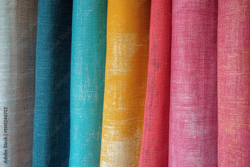 Colorful Fabric Samples Hanging in a Row Colorful Fabric Samples Hanging in a Row