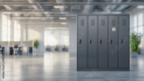 Rows of uniform metal lockers creating a clean and minimalistic background ideal for school, gym, or industrial storage concepts