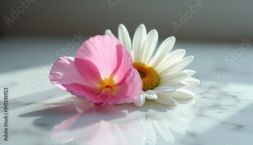 Wallpaper Mural Pink and White Flowers on Marble Purity and Beauty Torontodigital.ca