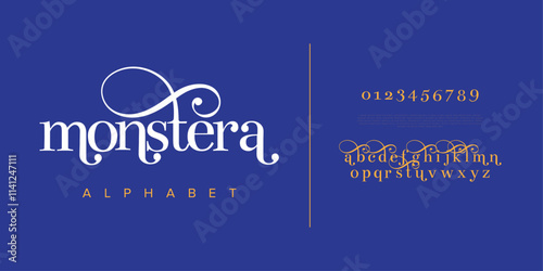 Monstera typography beauty fashion elegant minimalist serif italic fonts decorative wedding vintage retro logos. Minimal luxury font alphabet logo. Vector illustration