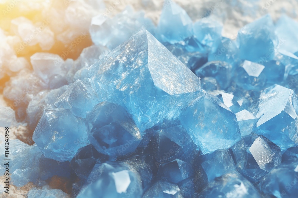 Obraz premium Stunning Close-Up of Sparkling Blue Crystals with Intricate Structures Reflecting Light and Enhancing the Natural Beauty of Mineral Collectibles